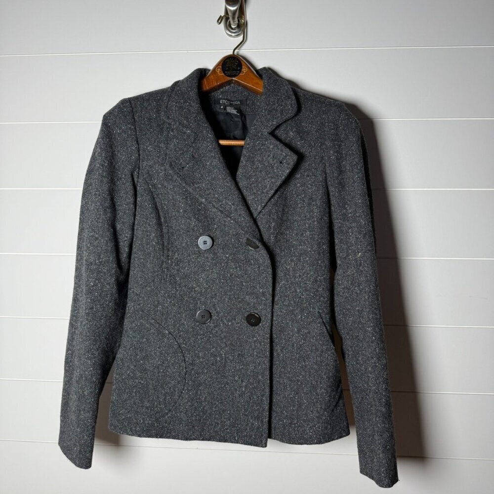 Etcetera • Gray/Black Heathered Wool Blend Collared Blazer- Size 8